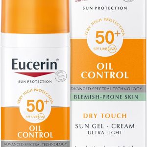 Eucerin Face Sunscreen Oil Control Gel-Cream Dry Touch, High UVA/UVB Protection, SPF 50+, Light Texture Sun Protection, Suitable Under Make-Up, for Blemish-Prone Skin, 50ml