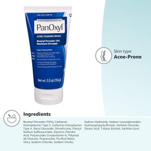 PanOxyl Acne Foaming Wash Benzoyl Peroxide 10% Maximum Strength Antimicrobial, 5.5 Oz